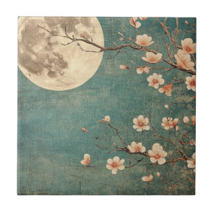 Azulejo Serenidad con flores de cerezo iluminadas por luna