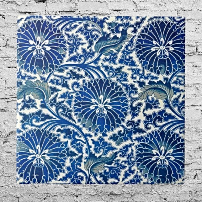 Azulejo Serenidad en azul: Arte de mosaico floral chino (Subido por el creador)