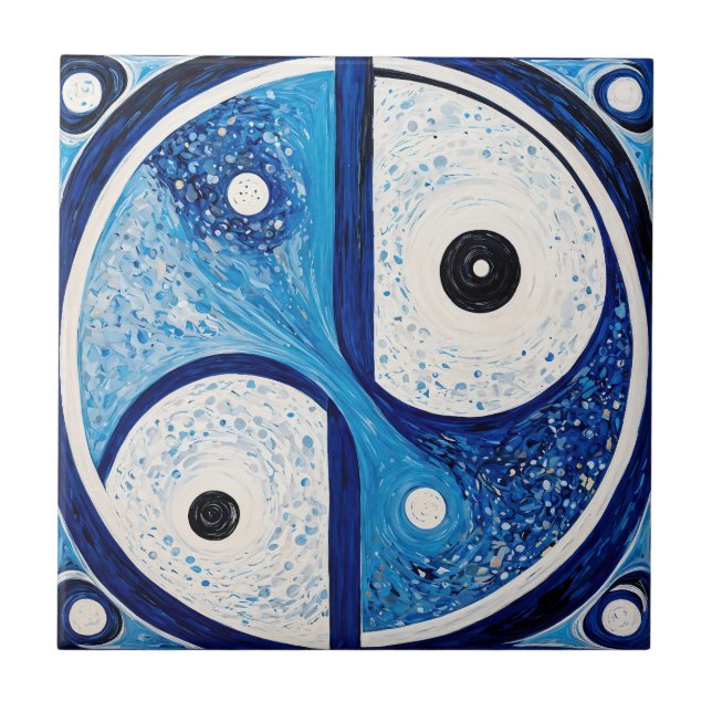 Azulejo Serenidad Geométrica: Yin Yang azul y blanco (Frente)