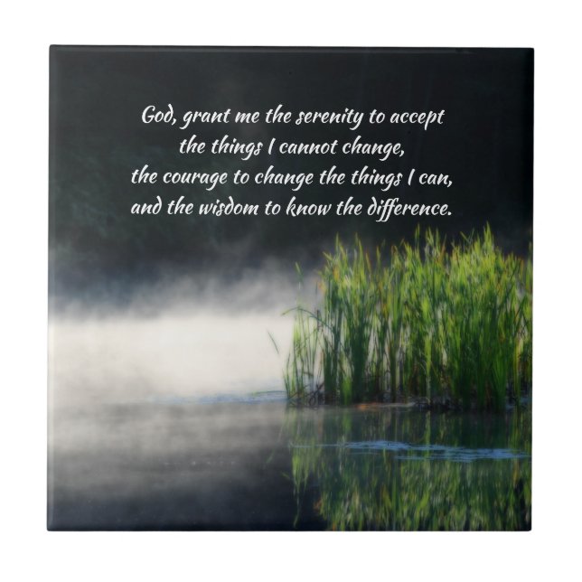 Azulejo Serenity Prayer Cattails In Mist Inspirational  (Frente)
