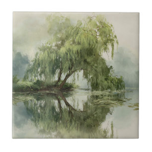 Azulejo Sereno reflejo del sauce en la naturaleza Arte (5)