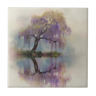 Azulejo Sereno reflejo del sauce en la naturaleza Arte (6)
