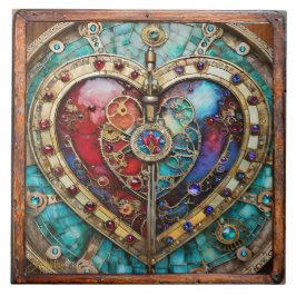 Azulejo Serie de Steampunk Heart de Vidrio Manchado Rojo y
