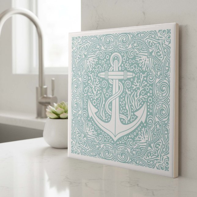 Azulejo Serie de Vida Costera Ancla Verde Teal D1208 (Subido por el creador)