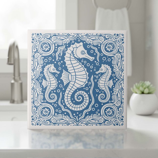 Azulejo Serie de Vida Costera Caballo de Mar Azul D1208 (Subido por el creador)