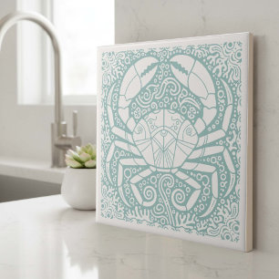 Azulejo Serie de Vida Costera Cangrejo Caparazón Verde D12