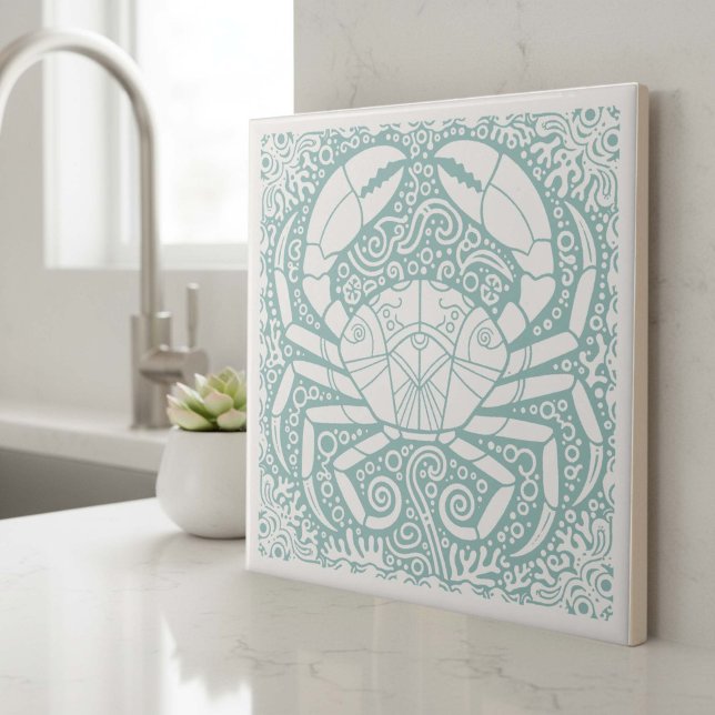 Azulejo Serie de Vida Costera Cangrejo Caparazón Verde D12 (Subido por el creador)