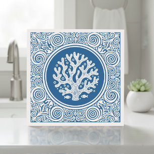 Azulejo Serie de Vida Costera Encaje Coral Azul D1208