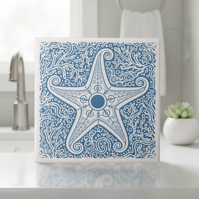 Azulejo Serie de Vida Costera Estrella de Mar Azul D1208 (Subido por el creador)