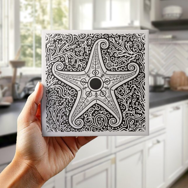 Azulejo Serie de Vida Costera Estrella de Mar B & N ID1208 (Subido por el creador)