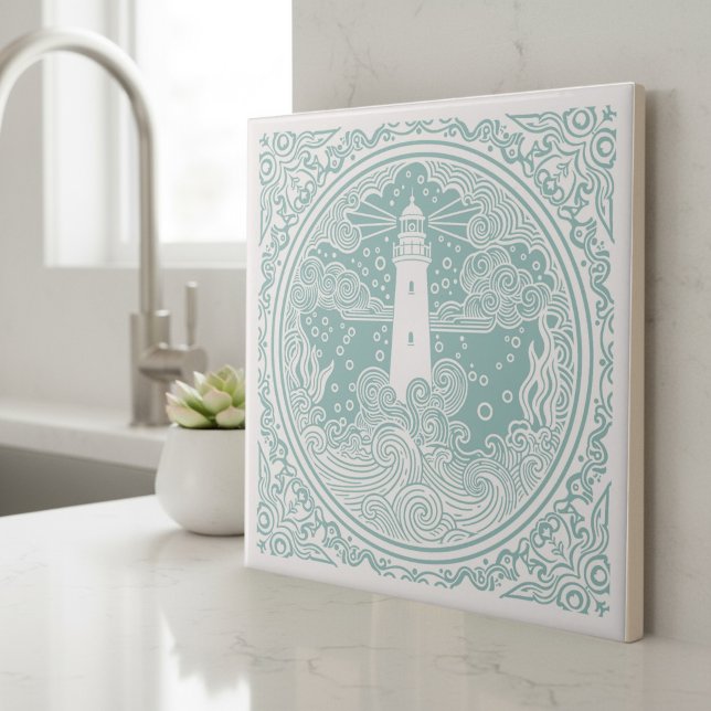 Azulejo Serie de Vida Costera Faro Verde Azul D1208 (Subido por el creador)