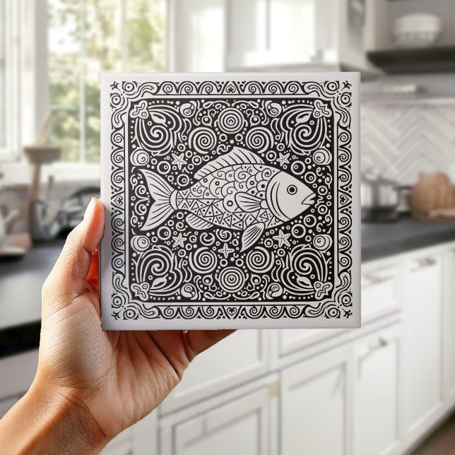 Azulejo Serie de Vida Costera Fish B & W D1208 (Subido por el creador)