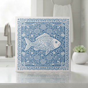 Azulejo Serie de Vida Costera Pez Azul D1208