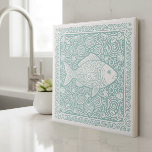 Azulejo Serie de Vida Costera Pez Teal D1208