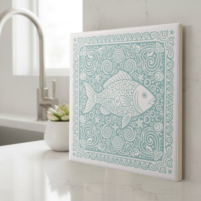 Azulejo Serie de Vida Costera Pez Teal D1208 (Subido por el creador)