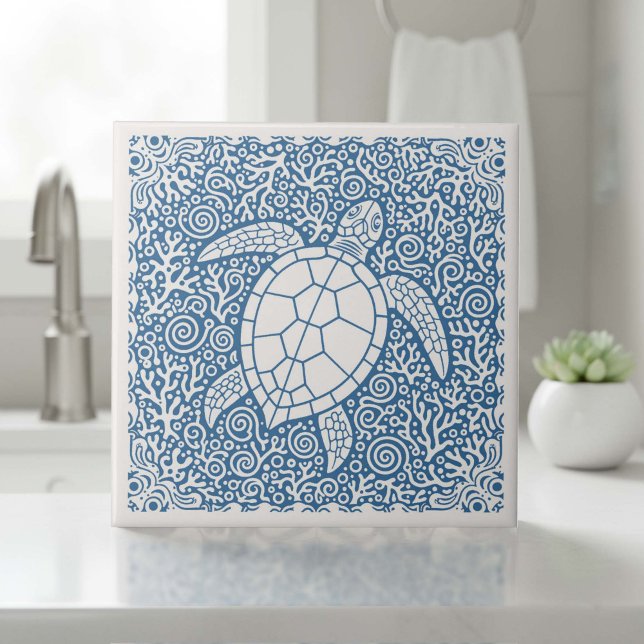 Azulejo Serie de Vida Costera Tortuga Azul D1208 (Subido por el creador)