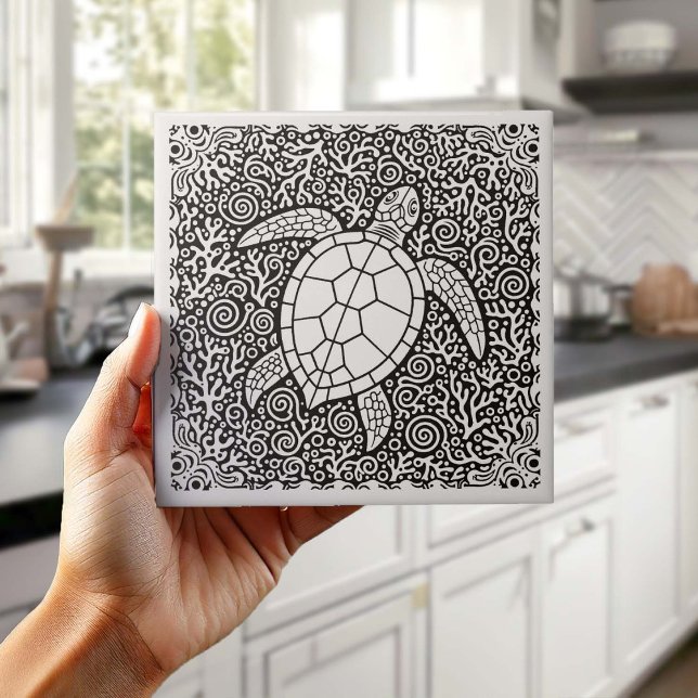 Azulejo Serie de Vida Costera Tortuga B & W D1208 (Subido por el creador)