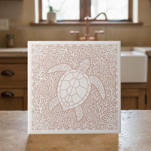 Azulejo Serie de Vida Costera Tortuga Coral D1208