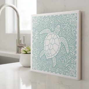 Azulejo Serie de Vida Costera Tortuga Verde Teal D1208