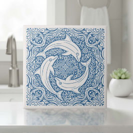 Azulejo Serie de Vida Costera Tres Delfines Azul ID1208