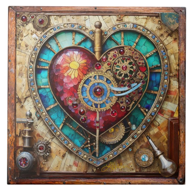 Azulejo Serie Steampunk de Glass Staint Sunflower Heart (Frente)