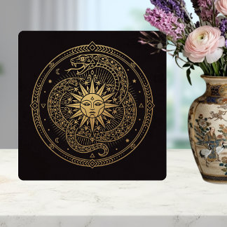 Azulejo Serpiente dorada esotérica Mandala solar celestial