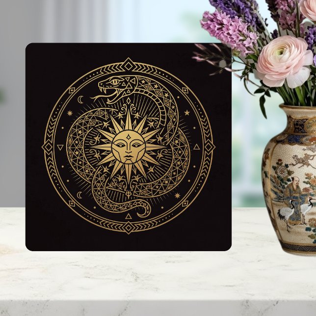 Azulejo Serpiente dorada esotérica Mandala solar celestial (Subido por el creador)