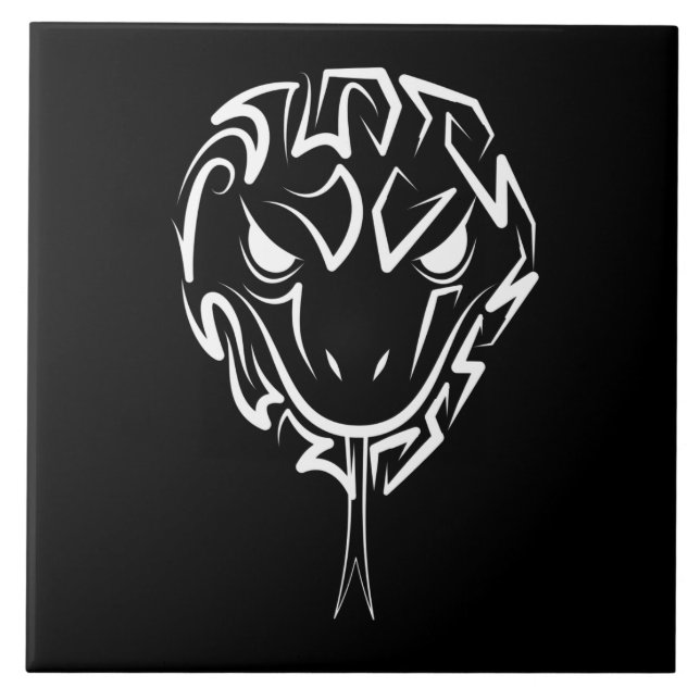 Azulejo Serpiente tribal en blanco y negro (Frente)