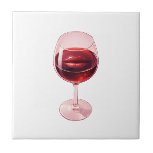 Azulejo Servilletas de cóctel con vaso de vino y labios ro