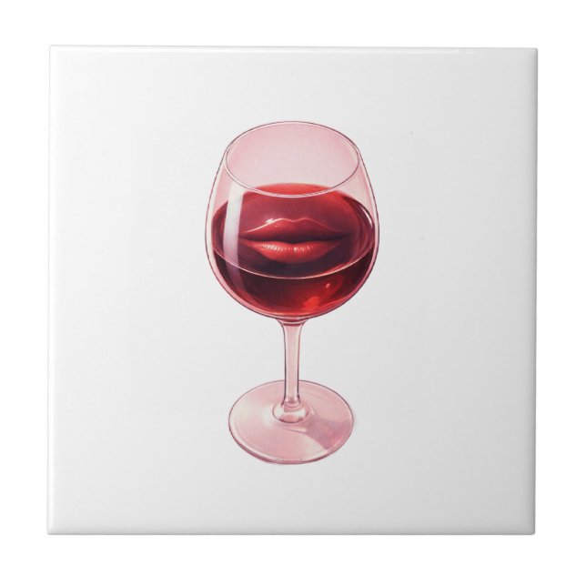 Azulejo Servilletas de cóctel con vaso de vino y labios ro (Frente)