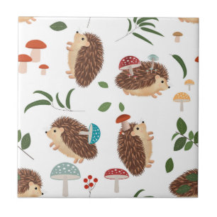 Azulejo Setos de Erizo Lindos Hongos Bosque Animal