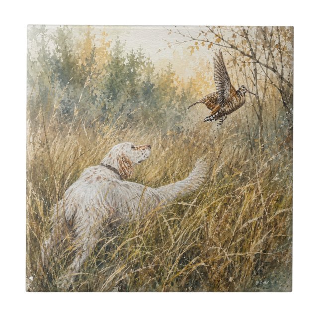 Azulejo Setter inglés, caza de chocha (Frente)