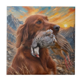 Azulejo Setter Irlandés con Perdiz Chukar ,Arte