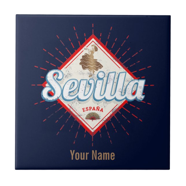 Azulejo Sevilla Andalucía España Retro Flamenco (Frente)