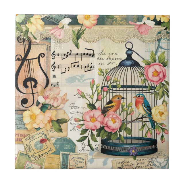 Azulejo Shabby Chic Birdcage Ceramic Tile (Frente)