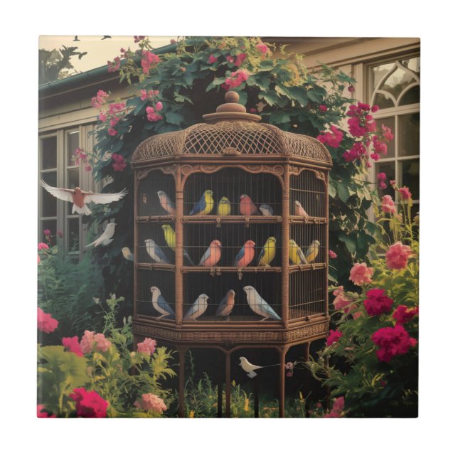 Azulejo Shabby Chic Birdcage Ceramic Tile (Frente)
