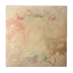 Azulejo Shabby Chic Floral Tile<br><div class="desc">Pinceladas esculpidas de época en un fondo de lino angustiado con adornos de borde rosa.</div>