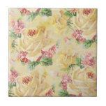 Azulejo Shabby Chic Floral Tile<br><div class="desc">Las rosas amarillas soleadas y las margaritas rosas adornan este alegre patrón. Pastas suaves en un fondo de lino ligeramente angustiado.</div>