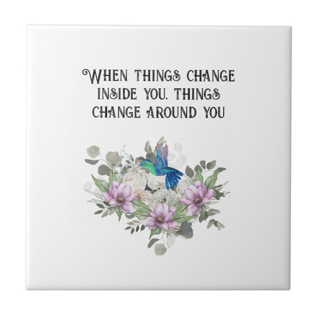 Azulejo Shabby chic flowers art and selflove quote (Frente)