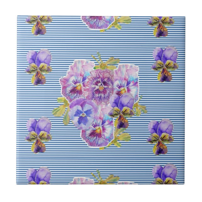 Azulejo Shabby Chic Purple Pansy arte floral Tile cerámico (Frente)