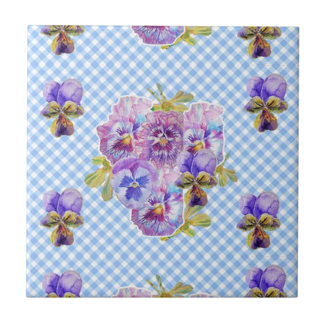 Azulejo Shabby Chic Purple Pansy arte floral Tile cerámico (Frente)