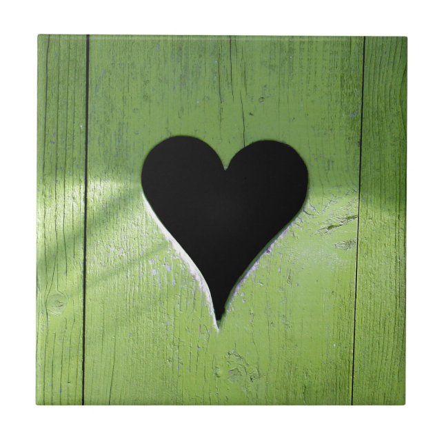 Azulejo SHABBYCHIC de madera corazón verde negro (Frente)