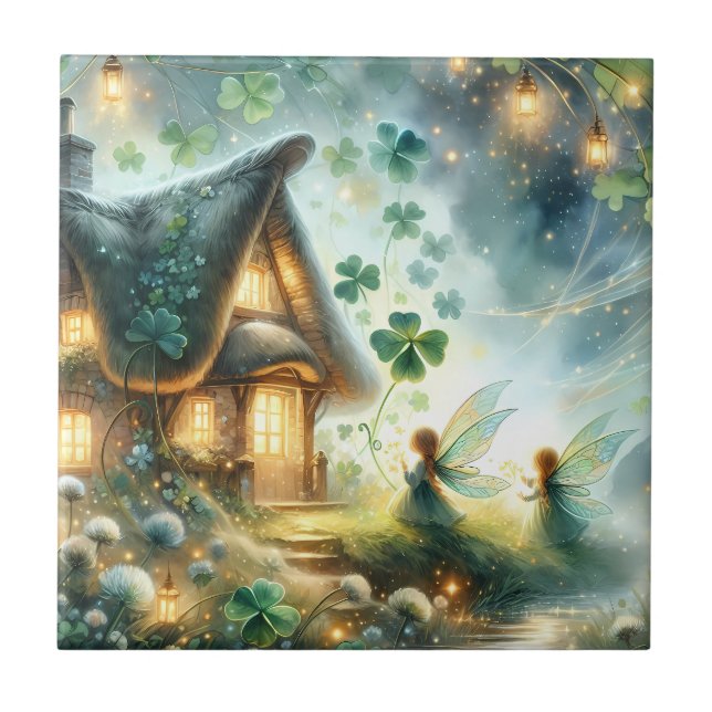 Azulejo Shamrock Fairy Cottage Glow (Frente)