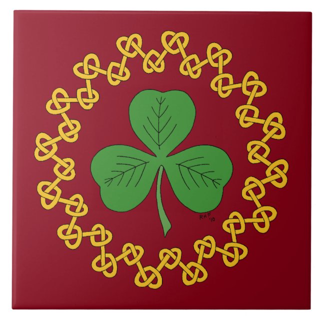Azulejo Shamrock y Knotwork en rojo (Frente)