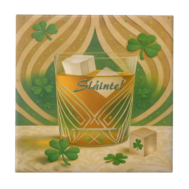 Azulejo Shamrocks Irish Whiskey Tumbler "Sláinte!" (Frente)