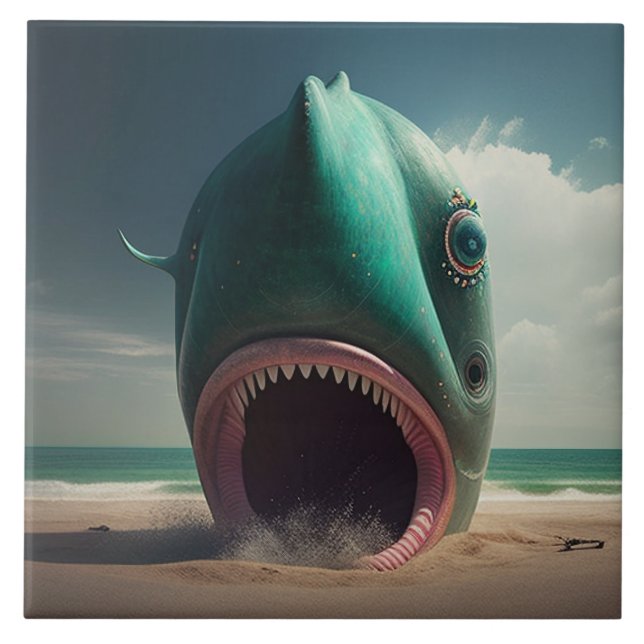 Azulejo Shark sculpture on the beach (Frente)