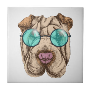 Azulejo Sharpei Con Lentes De Sol