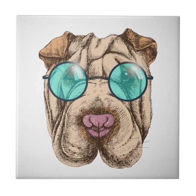 Azulejo Sharpei Con Lentes De Sol (Frente)