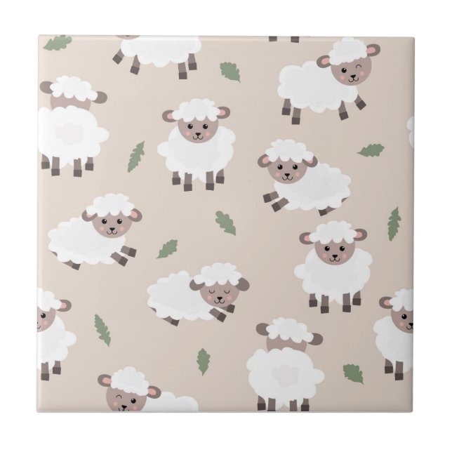 Azulejo Sheep & Lamb Cute Gender Neutral Baby Nursery (Frente)