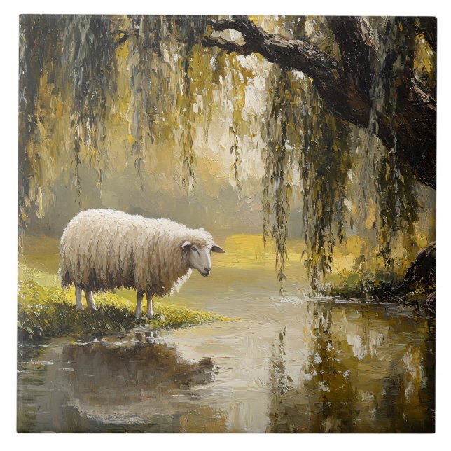 Azulejo Sheep Under A Willow Tree Painting (Frente)